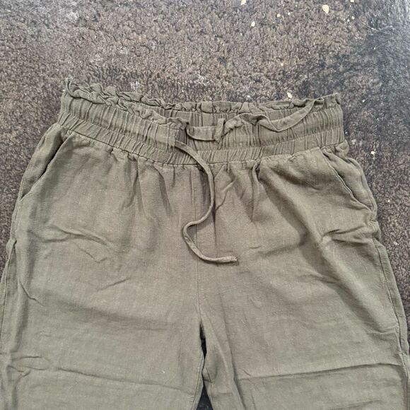 Anrabess Women’s Green High Rise Wide Leg Linen Blend Pants Size Large - Picture 3 of 12